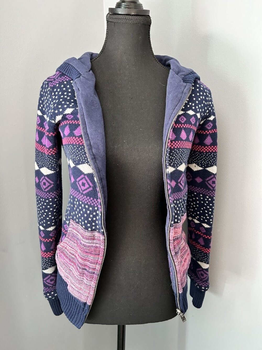 Vintage Volcom Hoodie Reversible Zip Up Sweater Sweatshirt Size Small Colorful